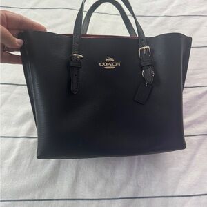 Coach Black Leather City Mini Tote with Red Interior Accent